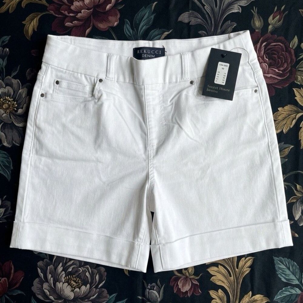 Rekucci Bernuda Shorts White Denim Woman’s Size 10 Regular Coastal Timeless